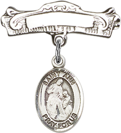 Personalized Baby Badge - Engraved Badge Pin with St. Ann Charm