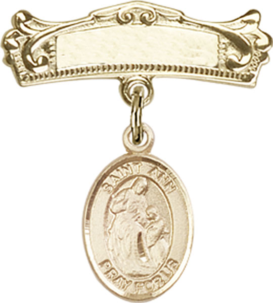 Personalized Baby Badge - Engraved Badge Pin with St. Ann Charm