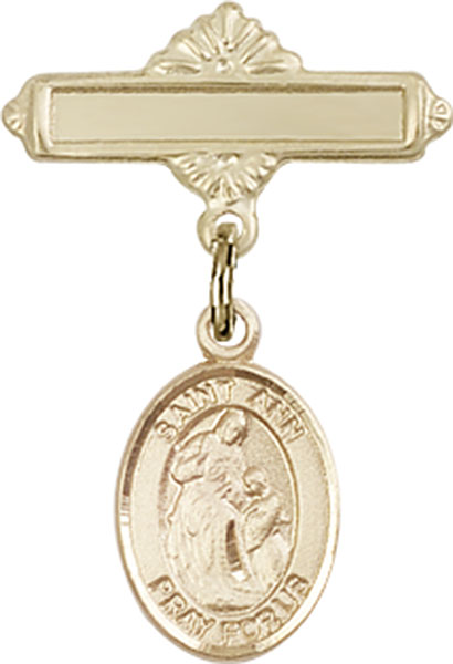 Personalized Baby Badge - Engraved Badge Pin with St. Ann Charm