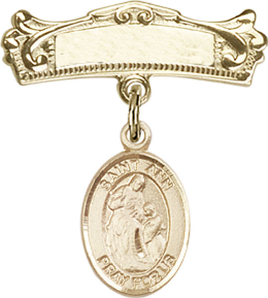 Personalized Baby Badge - Engraved Badge Pin with St. Ann Charm