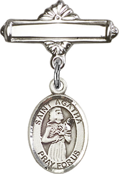 Personalized Baby Badge - Engraved Badge Pin with St. Agatha Charm