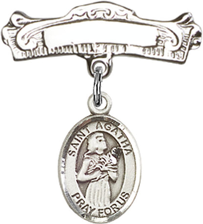 Personalized Baby Badge - Engraved Badge Pin with St. Agatha Charm
