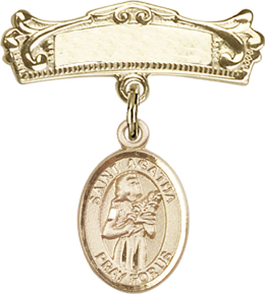 Personalized Baby Badge - Engraved Badge Pin with St. Agatha Charm