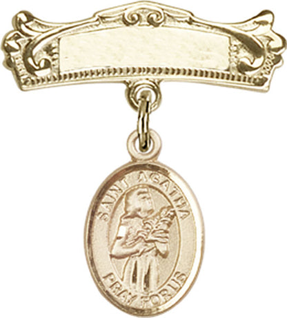 Personalized Baby Badge - Engraved Badge Pin with St. Agatha Charm