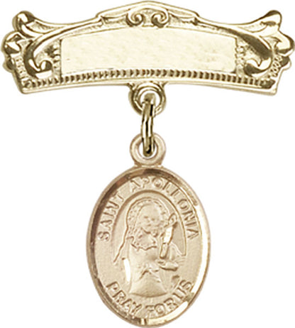 Personalized Baby Badge - Engraved Badge Pin with St. Apollonia Charm