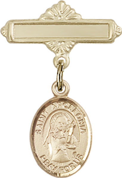 Personalized Baby Badge - Engraved Badge Pin with St. Apollonia Charm