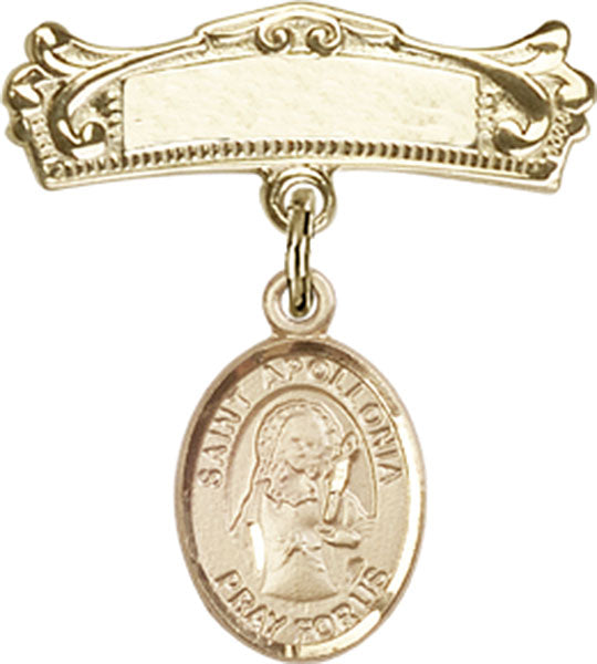 Personalized Baby Badge - Engraved Badge Pin with St. Apollonia Charm