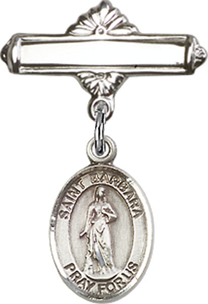 Personalized Baby Badge - Engraved Badge Pin with St. Barbara Charm