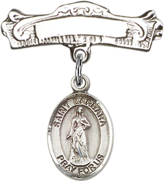 Personalized Baby Badge - Engraved Badge Pin with St. Barbara Charm
