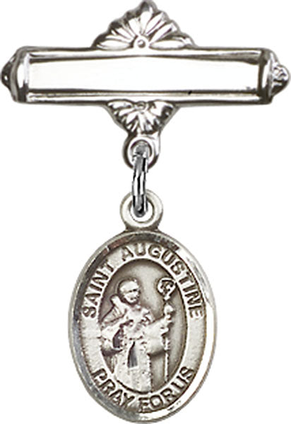 Personalized Baby Badge - Engraved Badge Pin with St. Augustine Charm