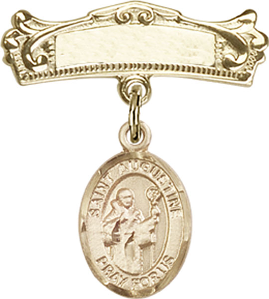 Personalized Baby Badge - Engraved Badge Pin with St. Augustine Charm