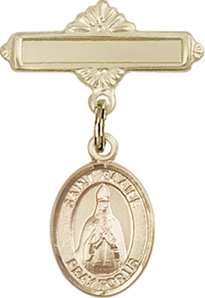 Personalized Baby Badge - Engraved Badge Pin with St. Blaise Charm