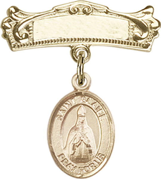 Personalized Baby Badge - Engraved Badge Pin with St. Blaise Charm