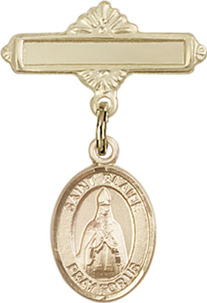 Personalized Baby Badge - Engraved Badge Pin with St. Blaise Charm
