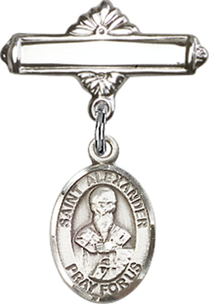Personalized Baby Badge - Engraved Badge Pin with St. Alexander Constantinople Charm