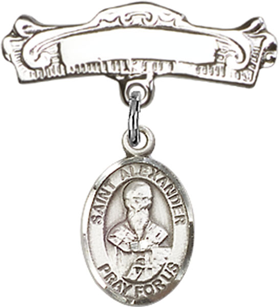 Personalized Baby Badge - Engraved Badge Pin with St. Alexander Constantinople Charm