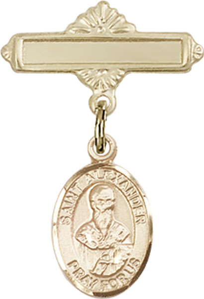 Personalized Baby Badge - Engraved Badge Pin with St. Alexander Constantinople Charm