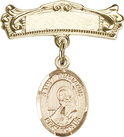 Personalized Baby Badge - Engraved Badge Pin with St. Benjamin Charm