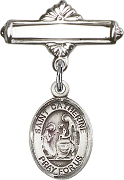 Personalized Baby Badge - Engraved Badge Pin with St. Catherine of Siena Charm