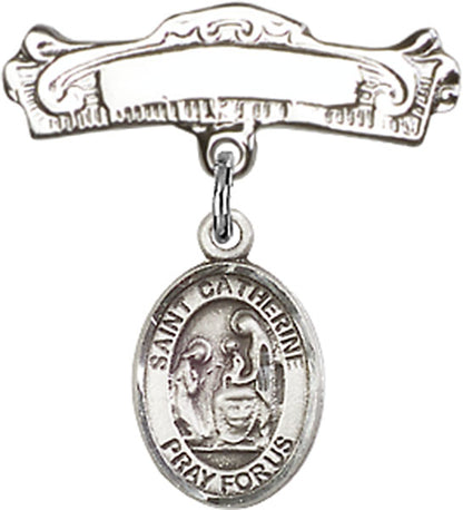 Personalized Baby Badge - Engraved Badge Pin with St. Catherine of Siena Charm