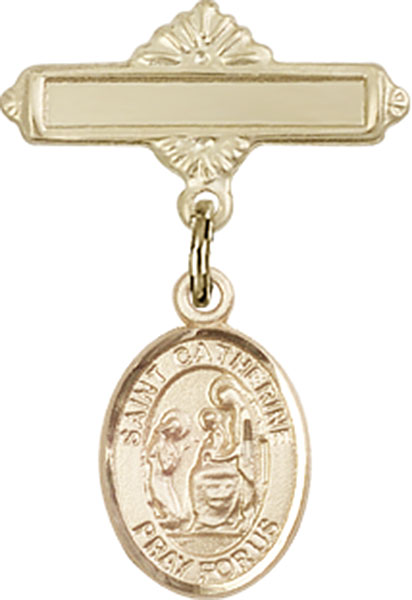 Personalized Baby Badge - Engraved Badge Pin with St. Catherine of Siena Charm