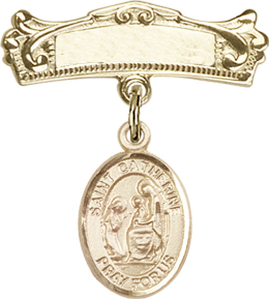 Personalized Baby Badge - Engraved Badge Pin with St. Catherine of Siena Charm