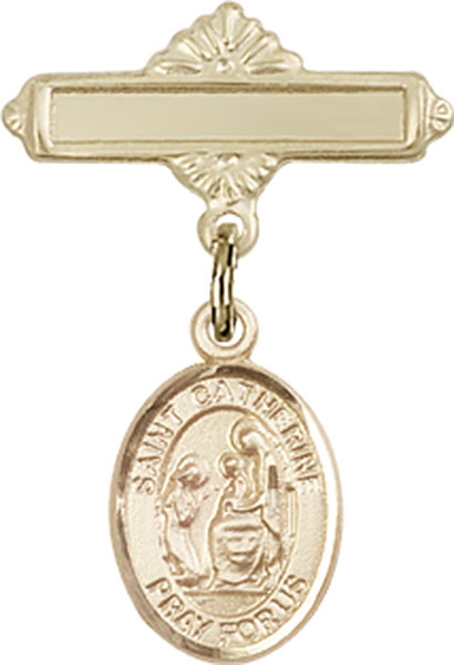 Personalized Baby Badge - Engraved Badge Pin with St. Catherine of Siena Charm