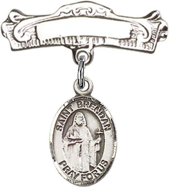 Personalized Baby Badge - Engraved Badge Pin with St. Brendan the Navigator Charm