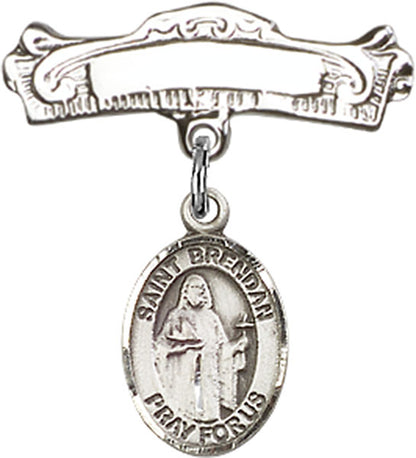 Personalized Baby Badge - Engraved Badge Pin with St. Brendan the Navigator Charm