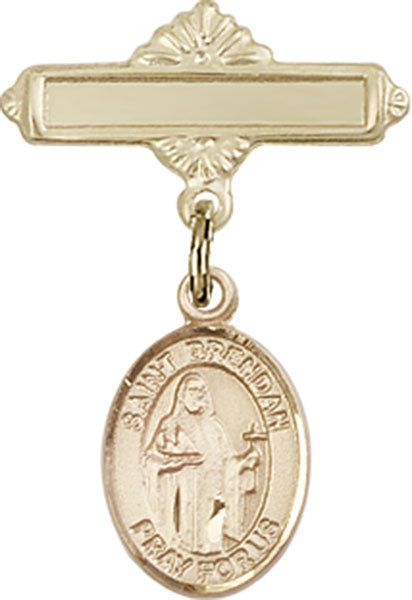 Personalized Baby Badge - Engraved Badge Pin with St. Brendan the Navigator Charm