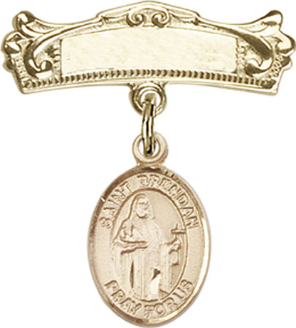 Personalized Baby Badge - Engraved Badge Pin with St. Brendan the Navigator Charm