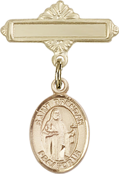Personalized Baby Badge - Engraved Badge Pin with St. Brendan the Navigator Charm