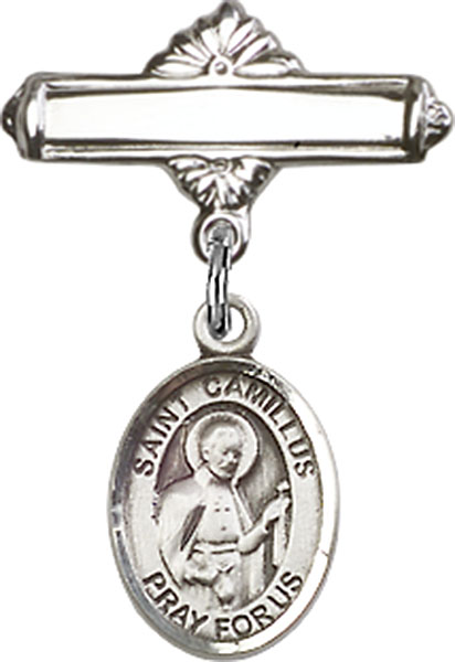 Personalized Baby Badge - Engraved Badge Pin with St. Camillus Charm