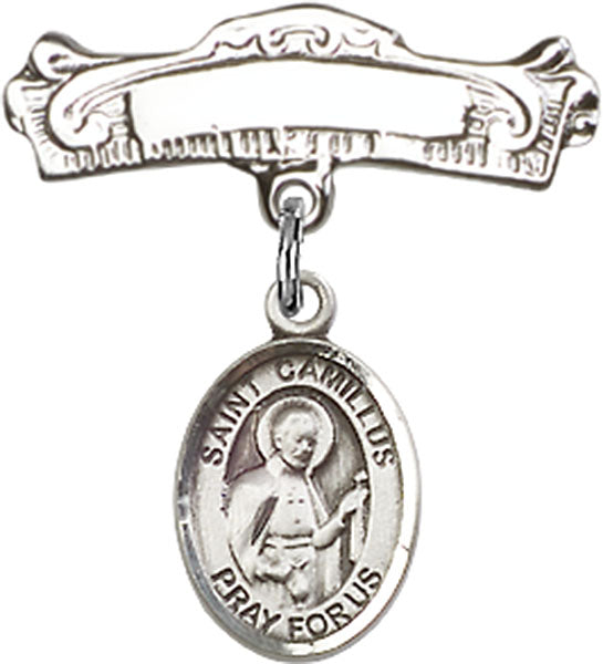 Personalized Baby Badge - Engraved Badge Pin with St. Camillus Charm