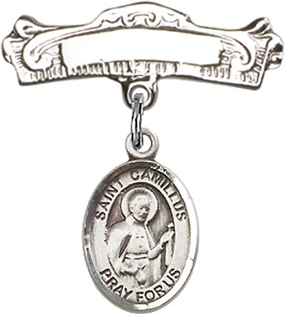 Personalized Baby Badge - Engraved Badge Pin with St. Camillus Charm