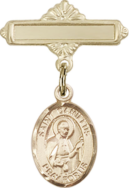 Personalized Baby Badge - Engraved Badge Pin with St. Camillus Charm
