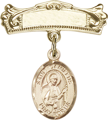 Personalized Baby Badge - Engraved Badge Pin with St. Camillus Charm