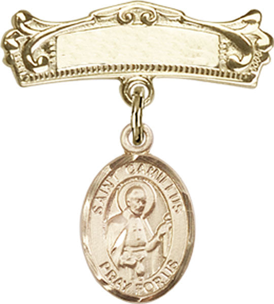 Personalized Baby Badge - Engraved Badge Pin with St. Camillus Charm