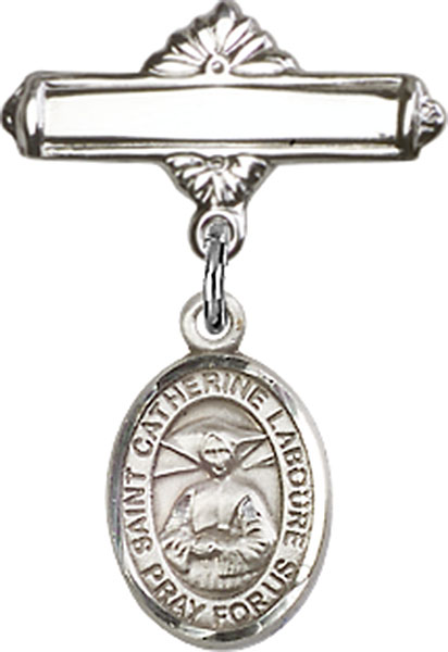 Personalized Baby Badge - Engraved Badge Pin with St. Catherine Laboure Charm