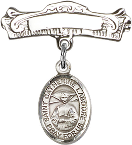 Personalized Baby Badge - Engraved Badge Pin with St. Catherine Laboure Charm