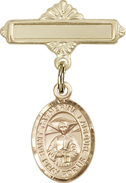 Personalized Baby Badge - Engraved Badge Pin with St. Catherine Laboure Charm