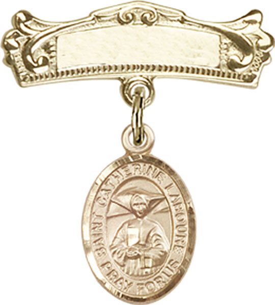 Personalized Baby Badge - Engraved Badge Pin with St. Catherine Laboure Charm
