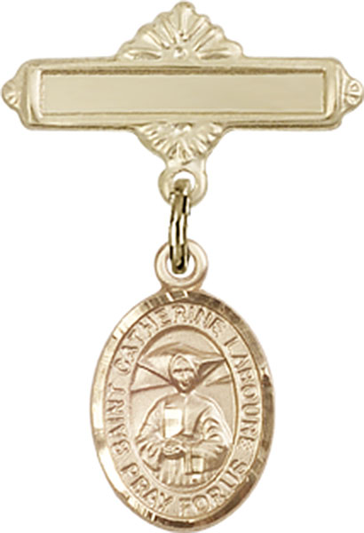 Personalized Baby Badge - Engraved Badge Pin with St. Catherine Laboure Charm