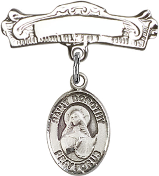 Personalized Baby Badge - Engraved Badge Pin with St. Dorothy Charm