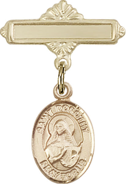Personalized Baby Badge - Engraved Badge Pin with St. Dorothy Charm