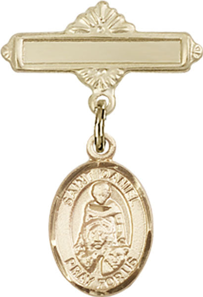 Personalized Baby Badge - Engraved Badge Pin with St. Daniel Charm