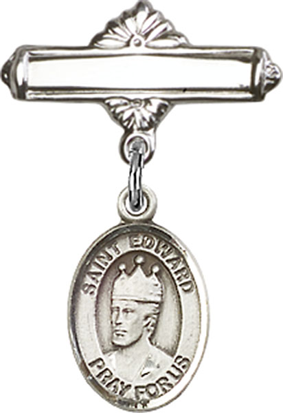 Personalized Baby Badge - Engraved Badge Pin with St. Edward the Confessor Charm