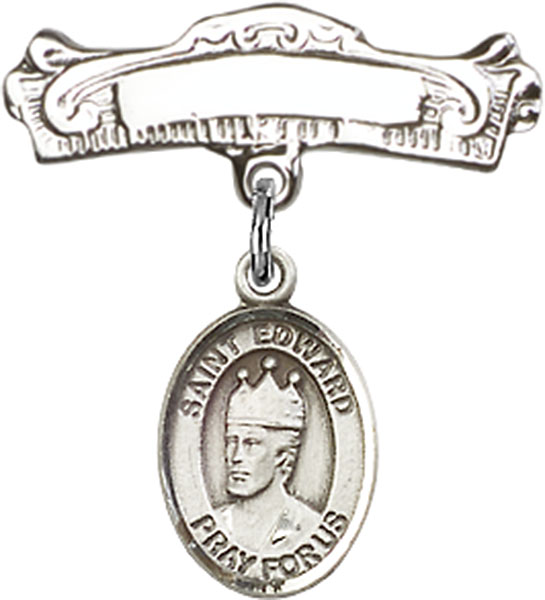 Personalized Baby Badge - Engraved Badge Pin with St. Edward the Confessor Charm