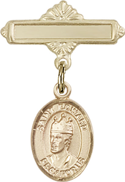 Personalized Baby Badge - Engraved Badge Pin with St. Edward the Confessor Charm