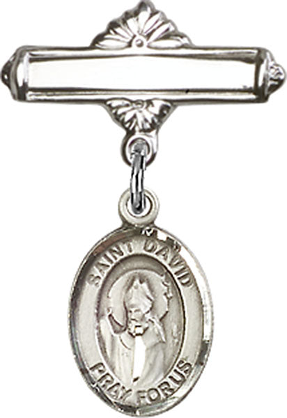 Personalized Baby Badge - Engraved Badge Pin with St. David of Wales Charm
